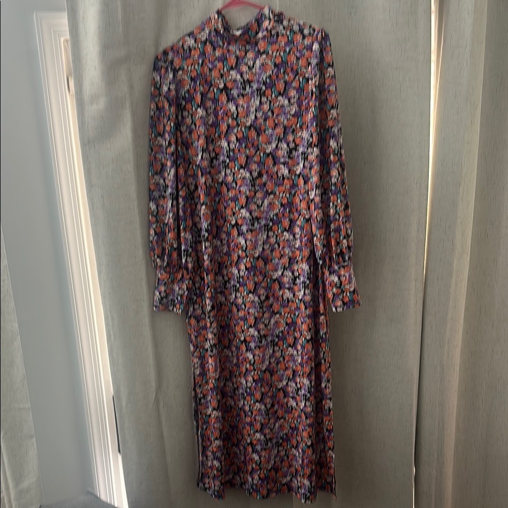 Mango floral Sheath Dress with Bishop Sleeves